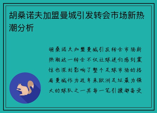 胡桑诺夫加盟曼城引发转会市场新热潮分析
