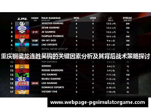 重庆铜梁龙连胜吴钩的关键因素分析及其背后战术策略探讨